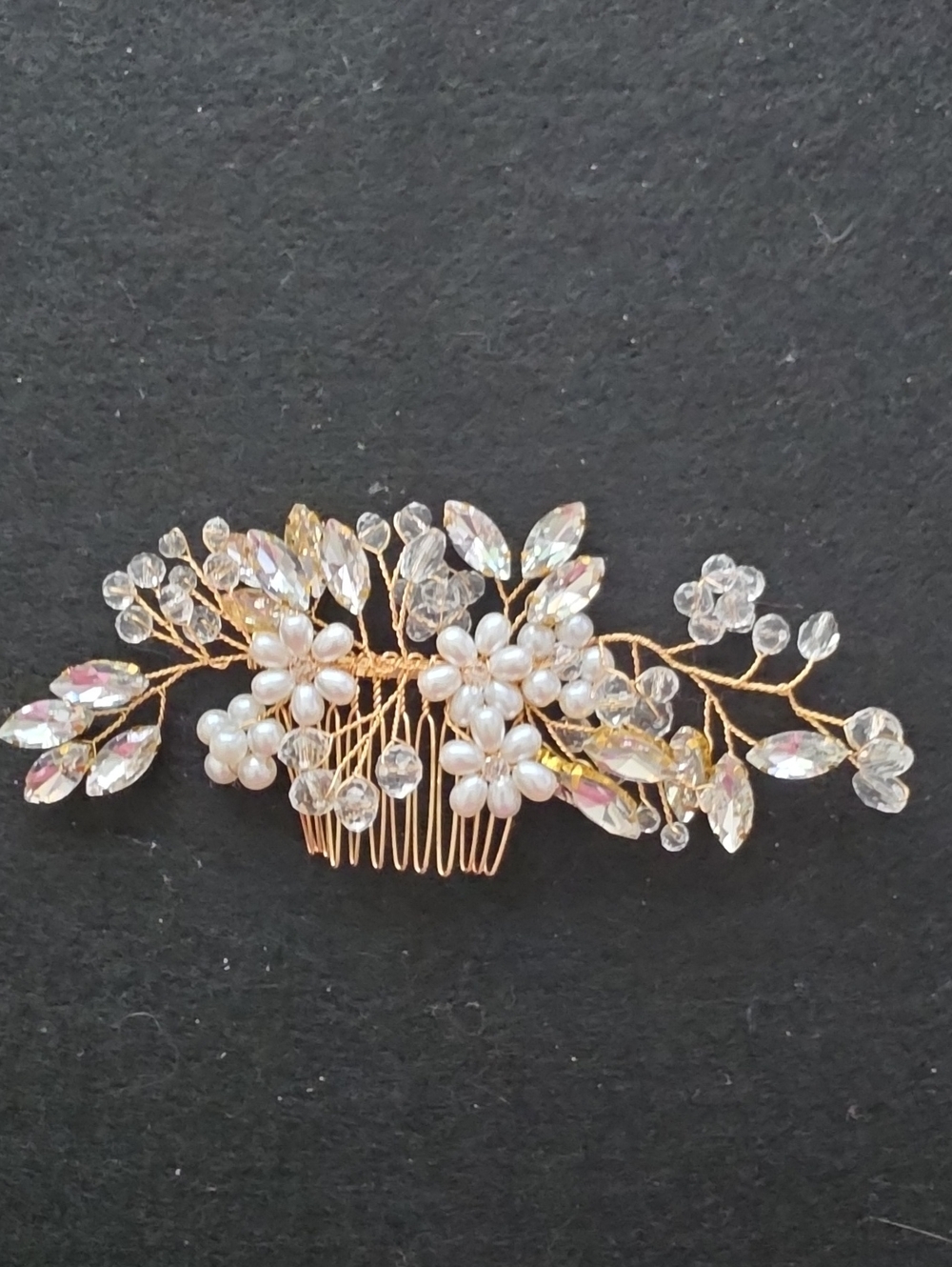Gold Floral Crystal and Pearl Hair Comb